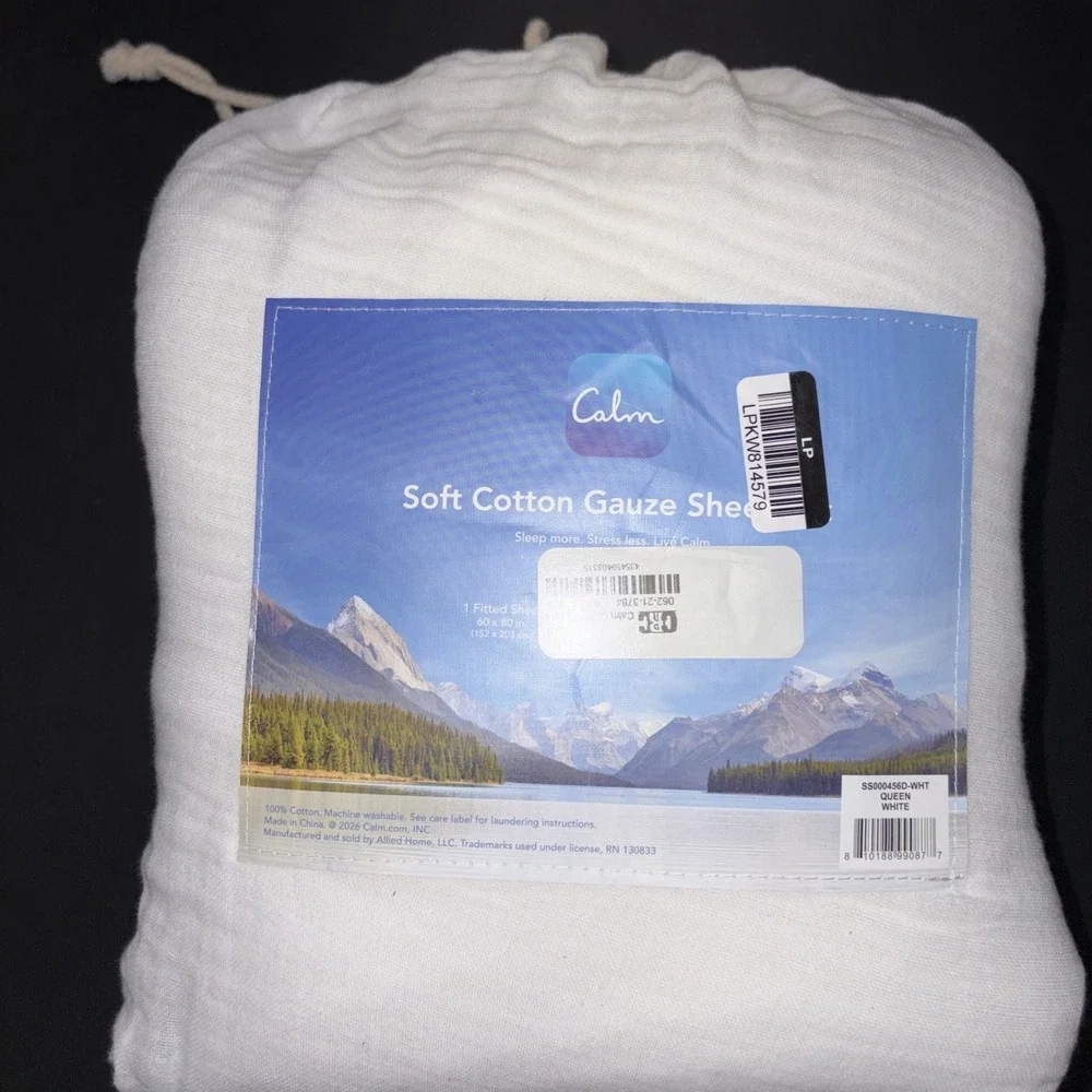 Calm White Soft Cotton Gauze Sheet Set Size Queen